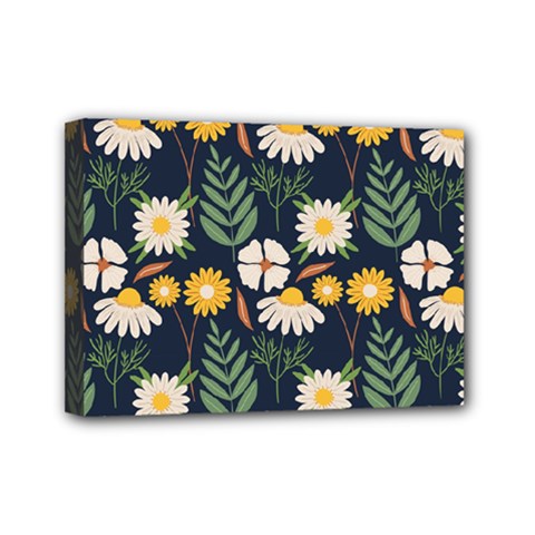 Flower Grey Pattern Floral Mini Canvas 7  X 5  (stretched) by Dutashop