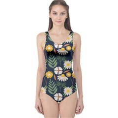 Flower Grey Pattern Floral One Piece Swimsuit by Dutashop