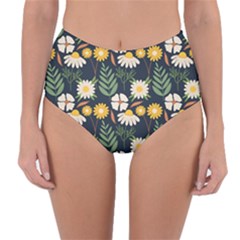 Flower Grey Pattern Floral Reversible High-waist Bikini Bottoms