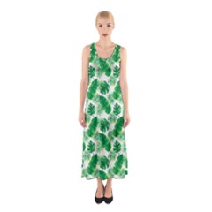 Tropical Leaf Pattern Sleeveless Maxi Dress