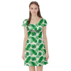 Tropical Leaf Pattern Short Sleeve Skater Dress by Dutashop