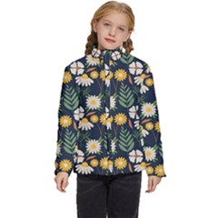 Flower Grey Pattern Floral Kids  Puffer Bubble Jacket Coat