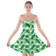 Tropical Leaf Pattern Strapless Bra Top Dress