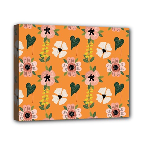 Flower Orange Pattern Floral Canvas 10  X 8  (stretched)