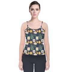 Flower Grey Pattern Floral Velvet Spaghetti Strap Top