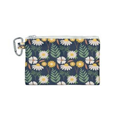 Flower Grey Pattern Floral Canvas Cosmetic Bag (small)