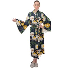 Flower Grey Pattern Floral Maxi Velvet Kimono