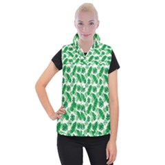 Tropical Leaf Pattern Women s Button Up Vest