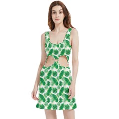 Tropical Leaf Pattern Velour Cutout Dress