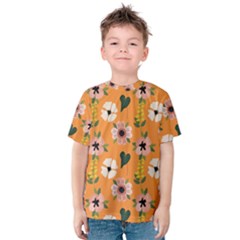 Flower Orange Pattern Floral Kids  Cotton T-shirt