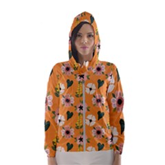 Flower Orange Pattern Floral Women s Hooded Windbreaker