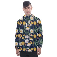 Flower Grey Pattern Floral Men s Front Pocket Pullover Windbreaker