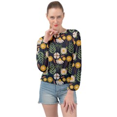 Flower Grey Pattern Floral Banded Bottom Chiffon Top