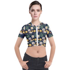 Flower Grey Pattern Floral Short Sleeve Cropped Jacket