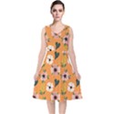 Flower Orange Pattern Floral V-Neck Midi Sleeveless Dress  View1