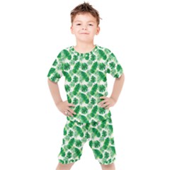 Tropical Leaf Pattern Kids  T-shirt And Shorts Set by Dutashop