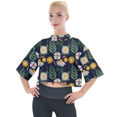 Flower Grey Pattern Floral Mock Neck T-shirt by Dutashop