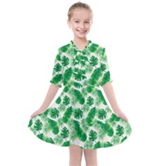 Tropical Leaf Pattern Kids  All Frills Chiffon Dress