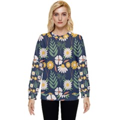 Flower Grey Pattern Floral Hidden Pocket Sweatshirt