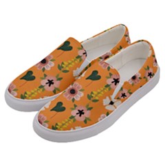 Flower Orange Pattern Floral Men s Canvas Slip Ons by Dutashop