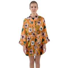 Flower Orange Pattern Floral Long Sleeve Satin Kimono