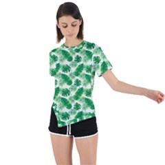 Tropical Leaf Pattern Asymmetrical Short Sleeve Sports T-shirt