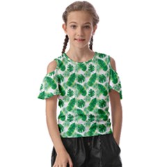 Tropical Leaf Pattern Kids  Butterfly Cutout T-shirt by Dutashop