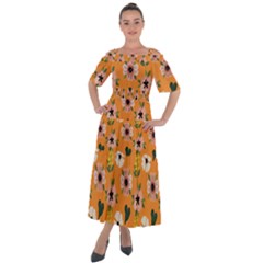 Flower Orange Pattern Floral Shoulder Straps Boho Maxi Dress 
