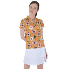 Flower Orange Pattern Floral Women s Polo T-shirt