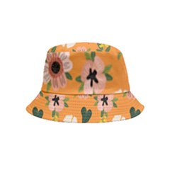 Flower Orange Pattern Floral Bucket Hat (kids) by Dutashop