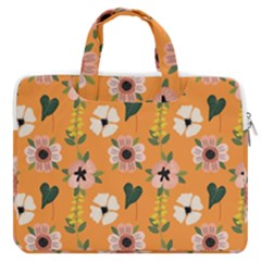 Flower Orange Pattern Floral Macbook Pro 16  Double Pocket Laptop Bag 