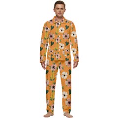 Flower Orange Pattern Floral Men s Long Sleeve Velvet Pocket Pajamas Set by Dutashop