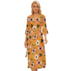 Flower Orange Pattern Floral Midsummer Wrap Dress by Dutashop