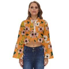 Flower Orange Pattern Floral Boho Long Bell Sleeve Top