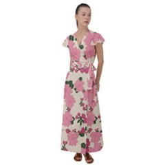 Floral Vintage Flowers Flutter Sleeve Maxi Dress by Dutashop