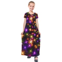 Star Colorful Christmas Abstract Kids  Short Sleeve Maxi Dress by Dutashop