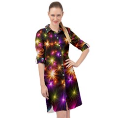 Star Colorful Christmas Abstract Long Sleeve Mini Shirt Dress by Dutashop