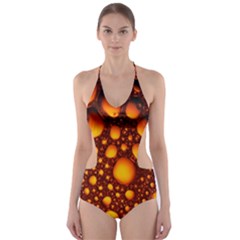 Bubbles Abstract Art Gold Golden Cut-out One Piece Swimsuit