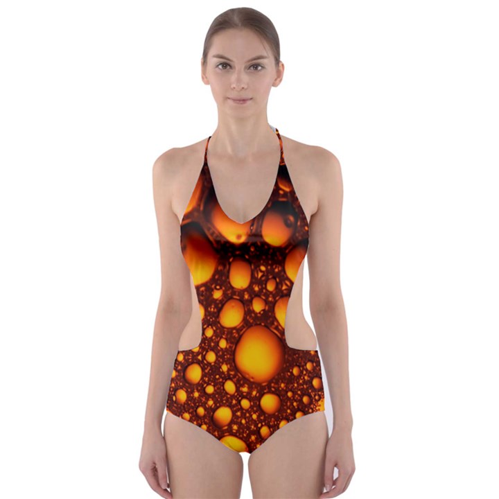 Bubbles Abstract Art Gold Golden Cut-Out One Piece Swimsuit