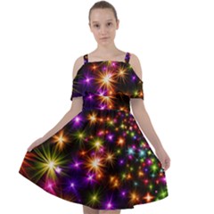 Star Colorful Christmas Abstract Cut Out Shoulders Chiffon Dress