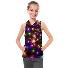 Star Colorful Christmas Abstract Kids  Sleeveless Hoodie by Dutashop