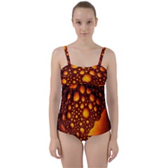 Bubbles Abstract Art Gold Golden Twist Front Tankini Set