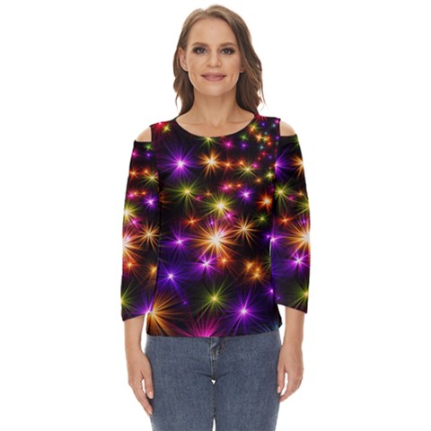 Star Colorful Christmas Abstract Cut Out Wide Sleeve Top by Dutashop