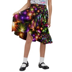 Star Colorful Christmas Abstract Kids  Ruffle Flared Wrap Midi Skirt by Dutashop