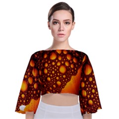 Bubbles Abstract Art Gold Golden Tie Back Butterfly Sleeve Chiffon Top