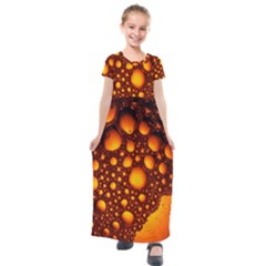 Bubbles Abstract Art Gold Golden Kids  Short Sleeve Maxi Dress by Dutashop