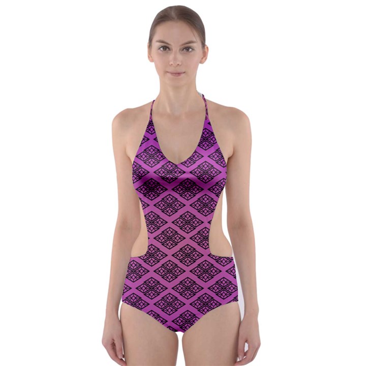 Pattern Texture Geometric Patterns Purple Cut-Out One Piece Swimsuit