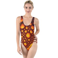 Bubbles Abstract Art Gold Golden High Leg Strappy Swimsuit