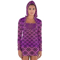 Pattern Texture Geometric Patterns Purple Long Sleeve Hooded T-shirt by Dutashop