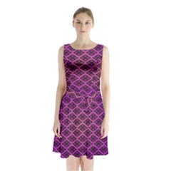 Pattern Texture Geometric Patterns Purple Sleeveless Waist Tie Chiffon Dress